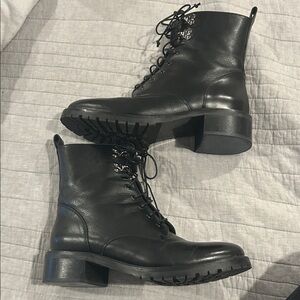 Napoleoni Black Leather Lace-Up Boots size 40